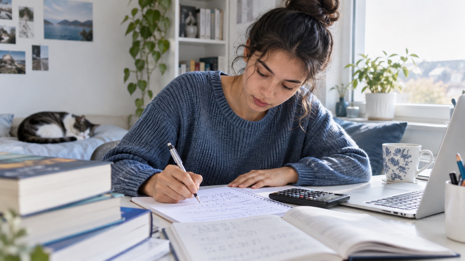 Lernende Person arbeitet rückwärts durch eine Zahlenaufgabe.