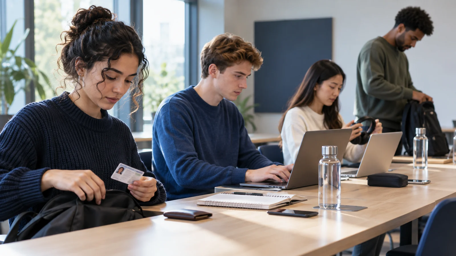 Junge Erwachsene in einer symbolischen Lernsituation zum Thema Testtag und Technik bei ITB-Business.